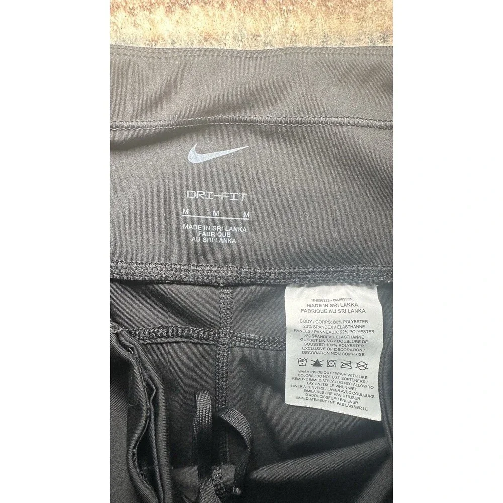 Nike Womens Black Running Leggings Cropped Fast Dri Fit Mesh Panel Size M